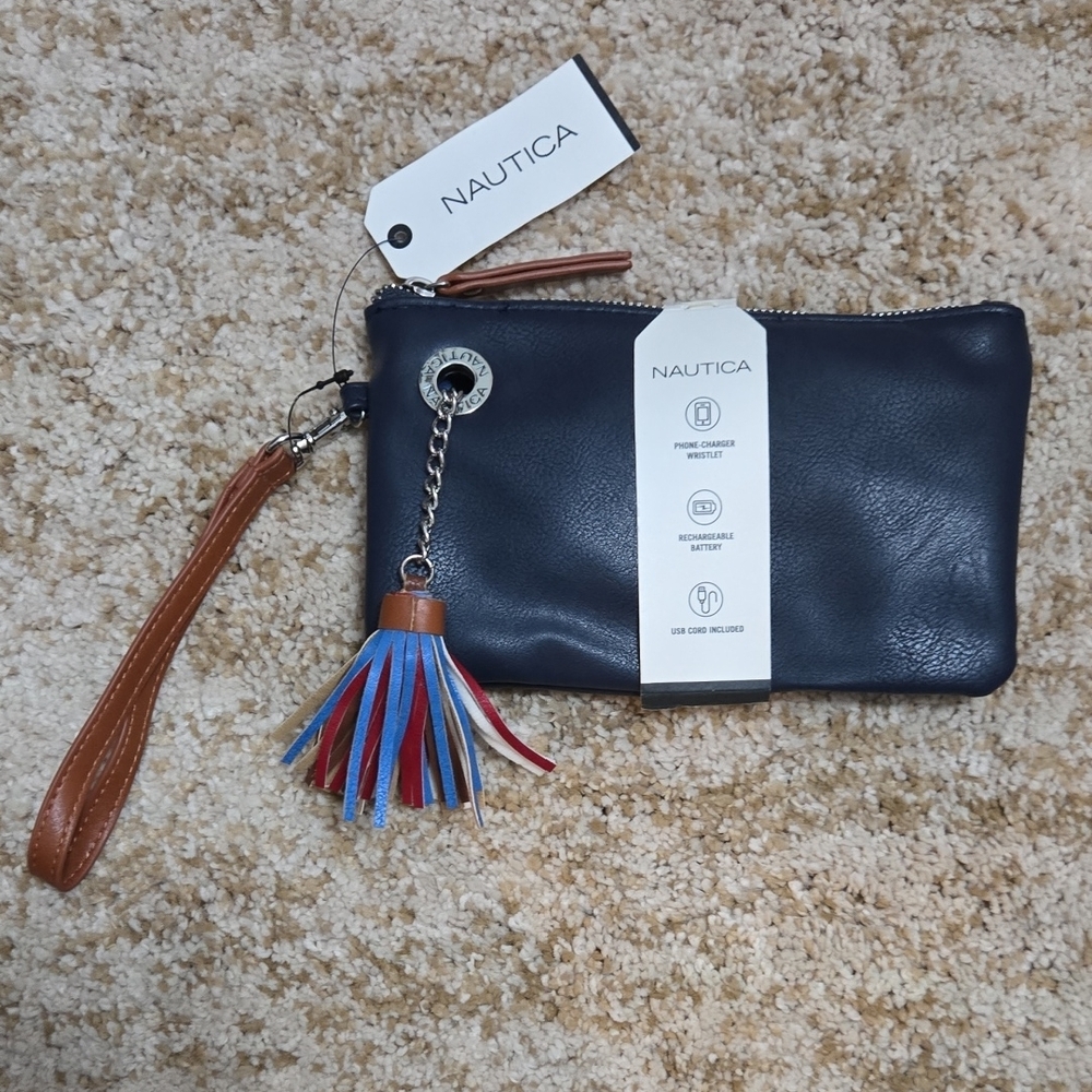 NWT Nautica Navy Wristlet with Colorful Tassel